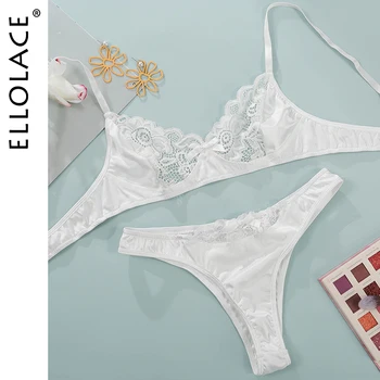 

Ellolace Lingerie Bra Set Sexy Lace Patchwork Underwear Set Transparent Push up Bra and Thong Women Sexy Erotic Lingerie