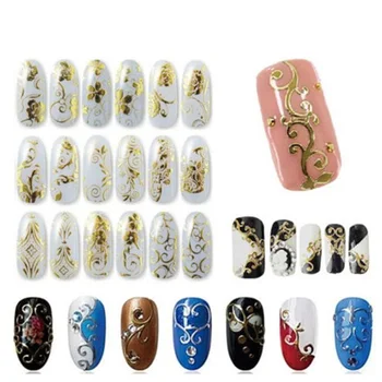 

12pcs DIY Beauty Metallic Golden Silver 3D Nail Art Decoration Stickers Mix Design Nail Flower Stickers