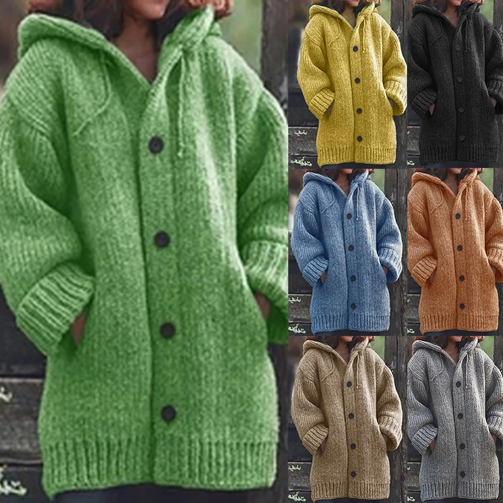 LASPERAL осенний женский длинный кардиган Однотонный свитер с капюшоном длинное пальто зимнее женское вязаное пальто размера плюс 5XL повседневная трикотажная одежда