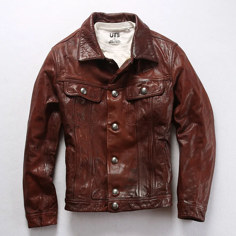 

Fast Shipping Autumn Winter Genuine Leather Jackets Men's Classic Vintage Fashion Sheep Leather Jacket High Quality Warm Coats