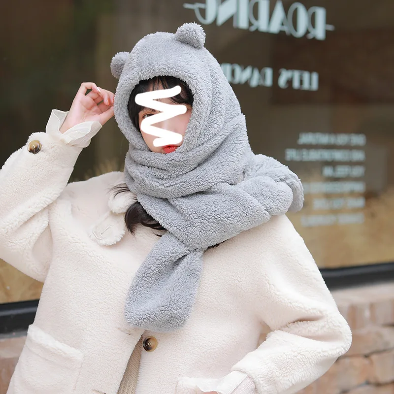 winter beanie Thick Plush Warm Hat Gloves Scarf Bear Knitting One Scarf Autumn And Winter Ladies Hat Thick Lamb Wool Men's Hat Knitted Hat winter beanie