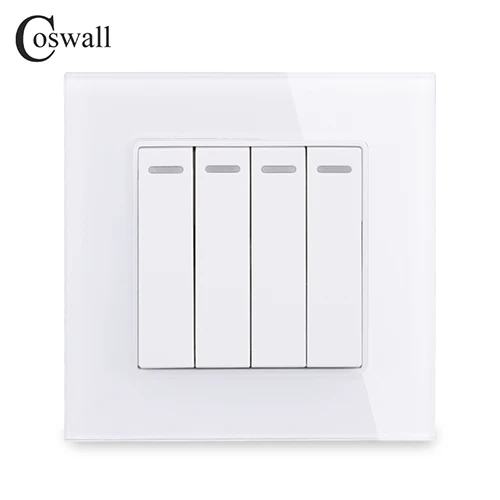 White COSWALL 4 банды 2 способ Роскошный Кристалл стекло панель светильник Переключатель ВКЛ/ВЫКЛ пройти через настенный выключатель 16A - Цвет: White