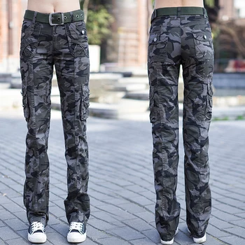 

Women Workout Casual Military Camouflage Cargo Jeans Pants Denim Overalls Ladies Straight Multi-pocket Trousers Pantalon Femme