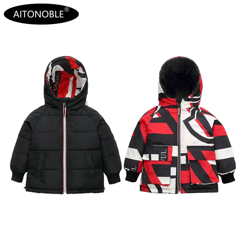 Aitonoble/ Детский пуховик, двусторонняя парка, Детские Пуховые Пальто и парки, Двустороннее пальто - Цвет: Black-Red