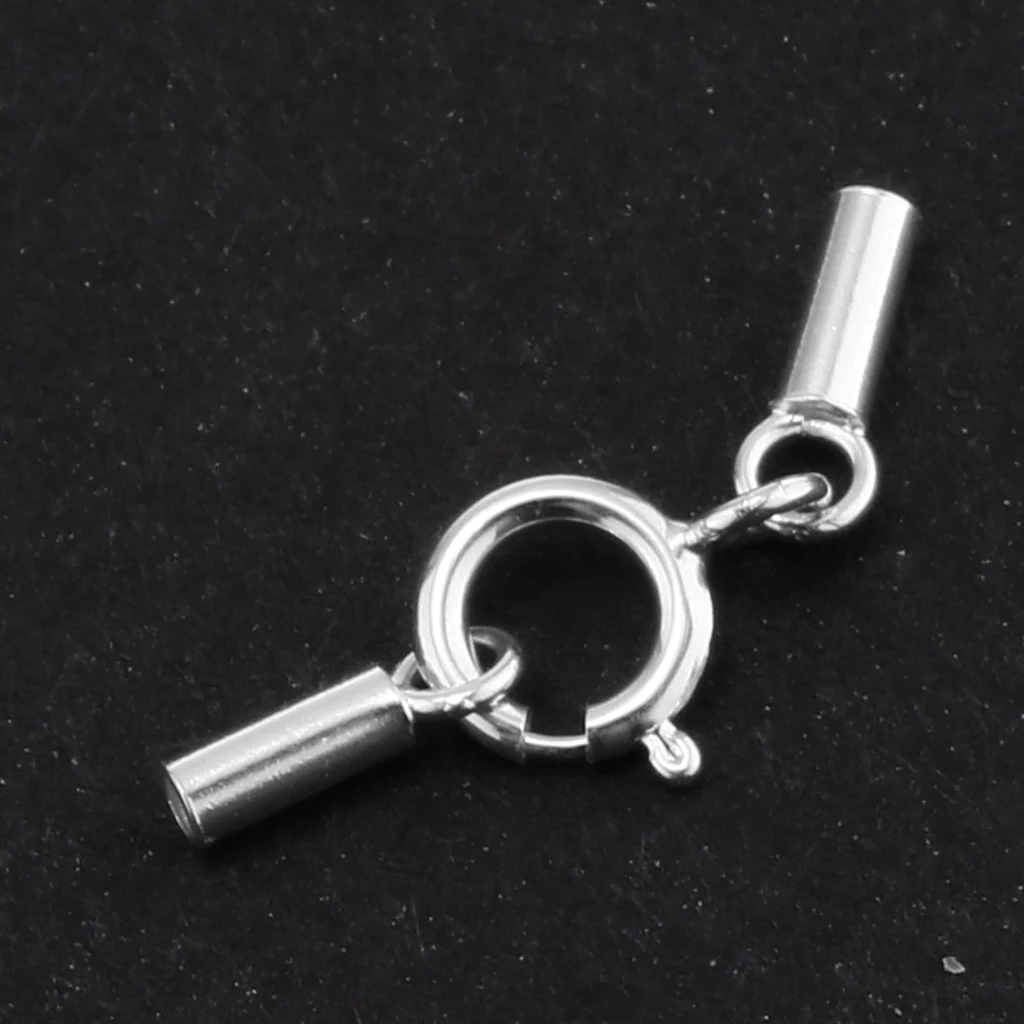 Solid Premium 925 Sterling silver color Kumihimo Rope Cord Clasp Suede Leather Jewelry Clasp Tube DIY Connector  Craft Findings