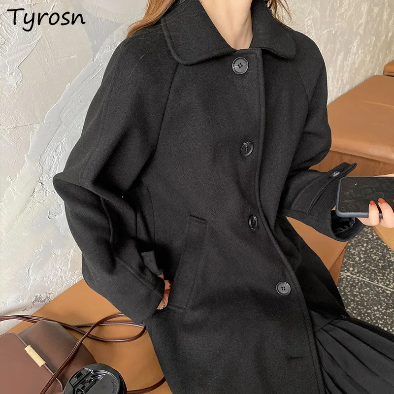 

Women Blends Coats S-3XL Solid Single Breasted Elegant Femme Students All-match Hepburn Woolen Quilted Outwear Add-cotton Thick