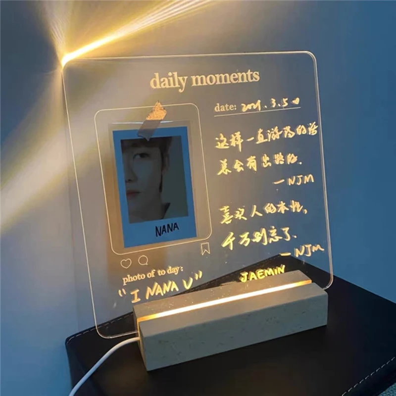 USB Personalized Acrylic Daily Moments Photo Memo Message Board With Wood Stand Holder Set Warm LED Lamp Writing Pad Planner