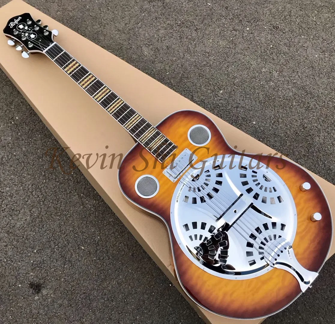 Винтаж Sunburst Hofner резонатор для Добро пожаловать сталь гитара хромированная фурнитура металлический Топ Мини хамбакер резонатор гитара