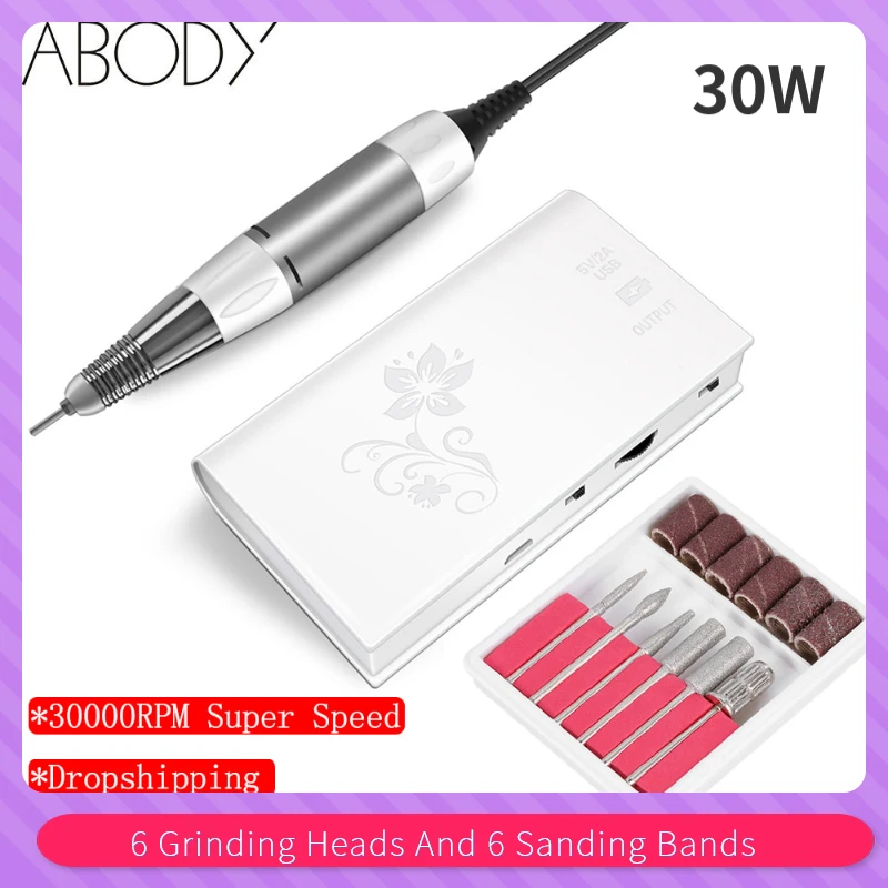 

30W/24W 30000RPM Electric Nail Drill Manicure Machine Pedicure Set Portable Rechargeable Cordless Nails Art Bits Polish Tools