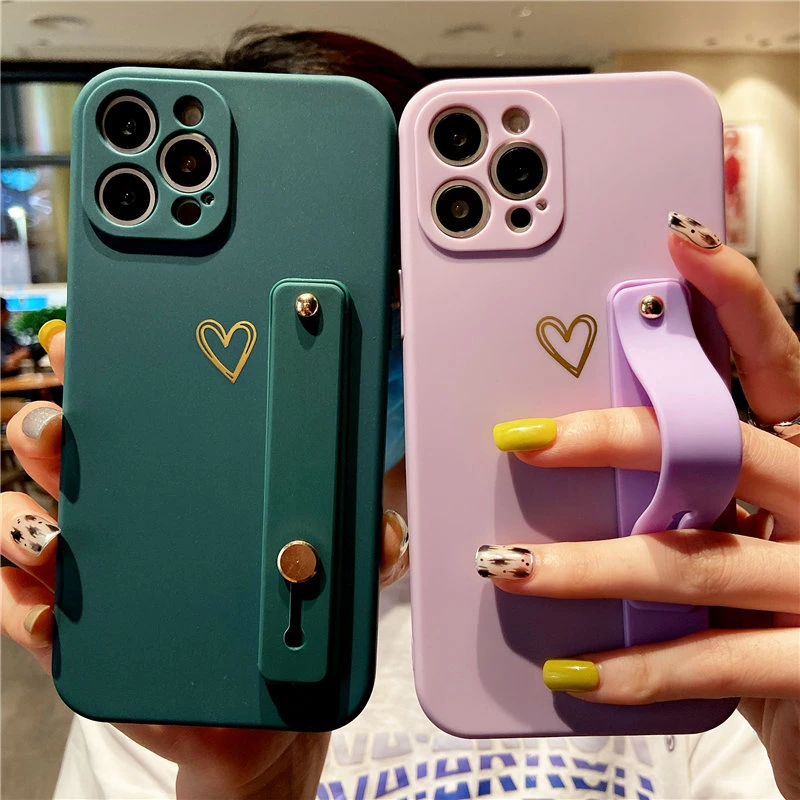 Wrist Strap Matte Phone Case For iPhone 13 Pro Max 12 11 XS Max XR X 7 8 Plus 13 Pro 11 Soft Silicone Cute Love Heart Back Cover best cases for iphone 13 pro max