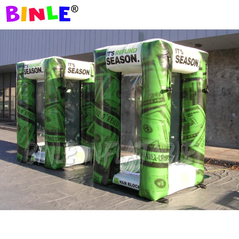 

New green styled Inflatable Money Machine with free logo Inflatable Money Booth promotional cash cube for event