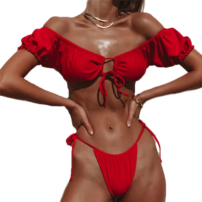 

Swimwear Women Triangle Sexy Bikini Set Red Swimsuit Monokini Bathing Suit 2020 Summer Holiday Swimming Suit For Women Beachwear