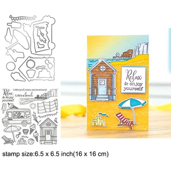 

Beach Holiday Clear Stamps With Metal Cutting dies for DIY Scrapbooking Paper Cards Silicone Transparent Stempels Seal New