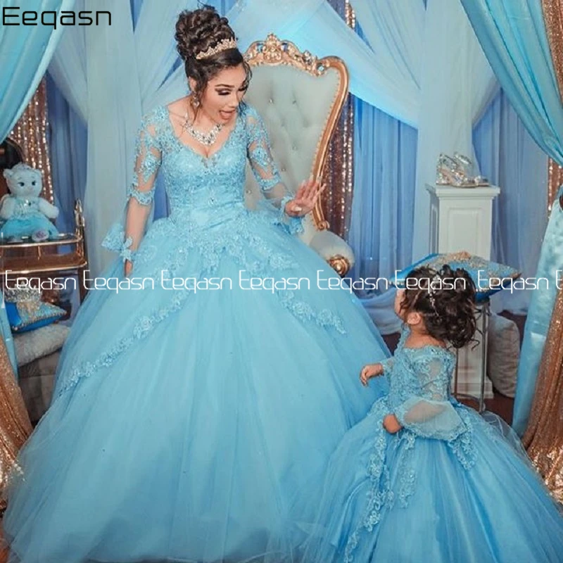 

Eeqasn принцесса арабское светильник-голубое платье Quinceanera Кружевная аппликация милое выпускное платье на шнуровке милое праздвечерние чное платье 16
