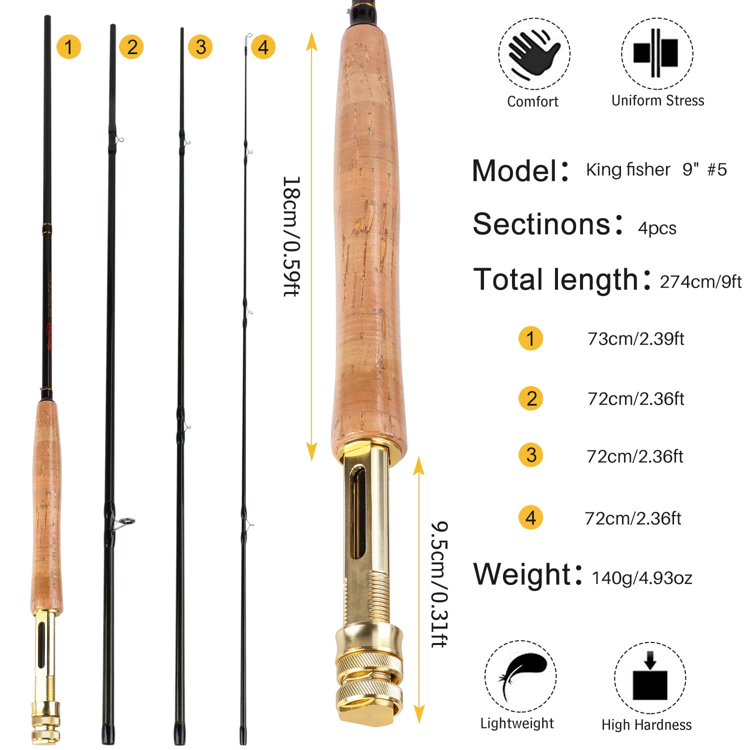 Sougayilang 4 Section Carbon Fiber Fly Fishing Rod Ultralight Weight Fly Fishing Rod Lake River Fishing Tackle
