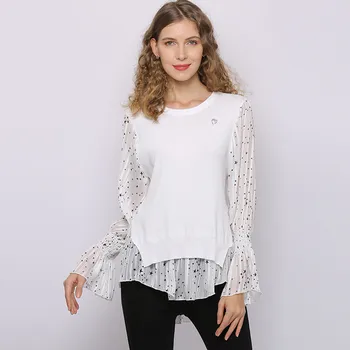 

Women Chiffon Blouse 2020 Spring Long Sleeve Puff Blouse Ruffles Chiffon Shirt Stars Pattern Lady Blouse Plus Size D20620