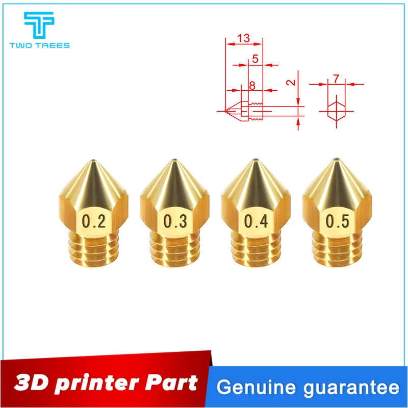 20PCSMK7 MK8 сопла 0,2 0,3 0,4 0,5 мм Медь с резьбой 1,75 мм 3,0 нити головы медные сопла для CR10 ender-3 принтер