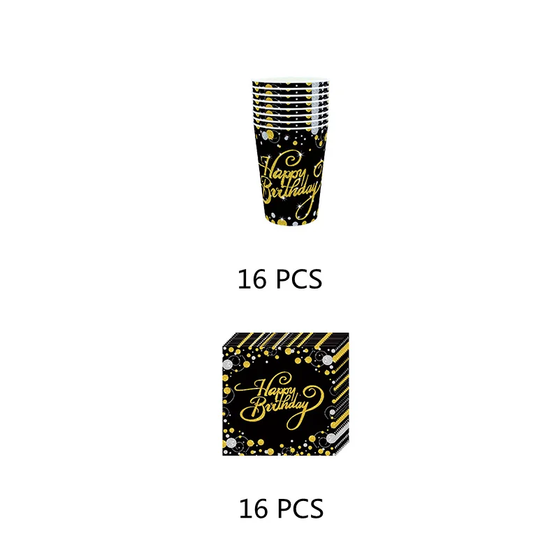 21 Birthday Disposable Tableware Party Supplies Birthday Party Decorations Adult Black and Gold Decorations Paper Straws Plates