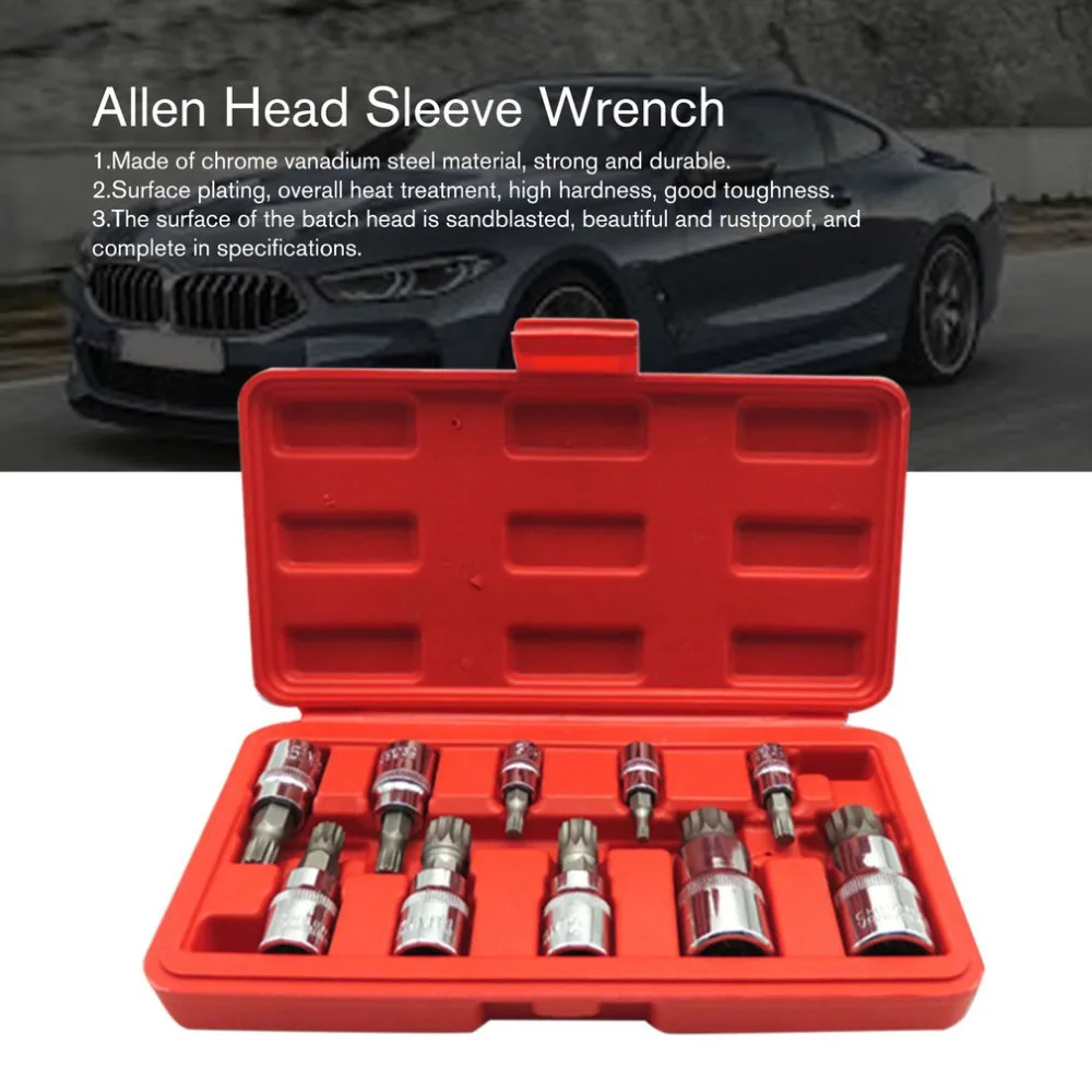 10PCS Screwdriver Allen Head Sleeve Wrench 12 Point MM Triple Square Spline Bit Socket Tamper-Proof Lug Nuts  Random Color 