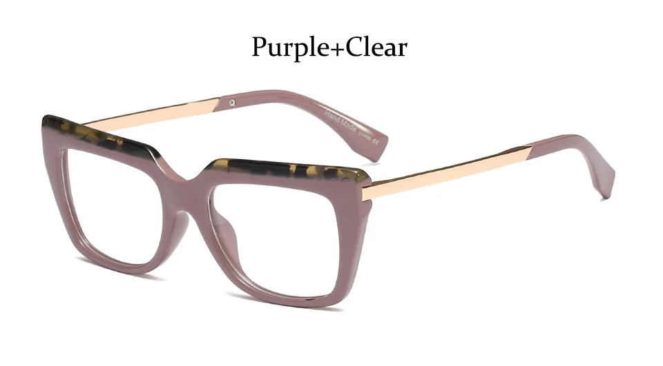 Модные черные женские очки, большие квадратные очки, стеклянная оправа для женщин, прозрачные компьютерные очки, оправа для очков - Цвет оправы: Purple Clear