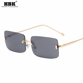

HBK Square Rimless Sunglasses Black Sun Glasses Frameless Lens Vintage Popular Rectangle Eyewear Women Men Shades Metal UV400