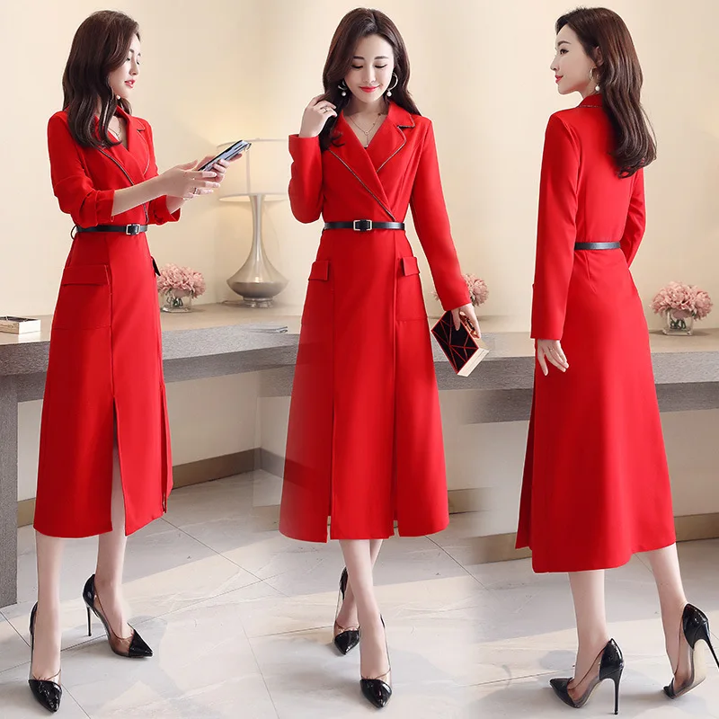 

Pullover Mid-length Versitile Fashion Elegant Elegant Long Sleeve Solid Color Long Skirts Autumn Dress