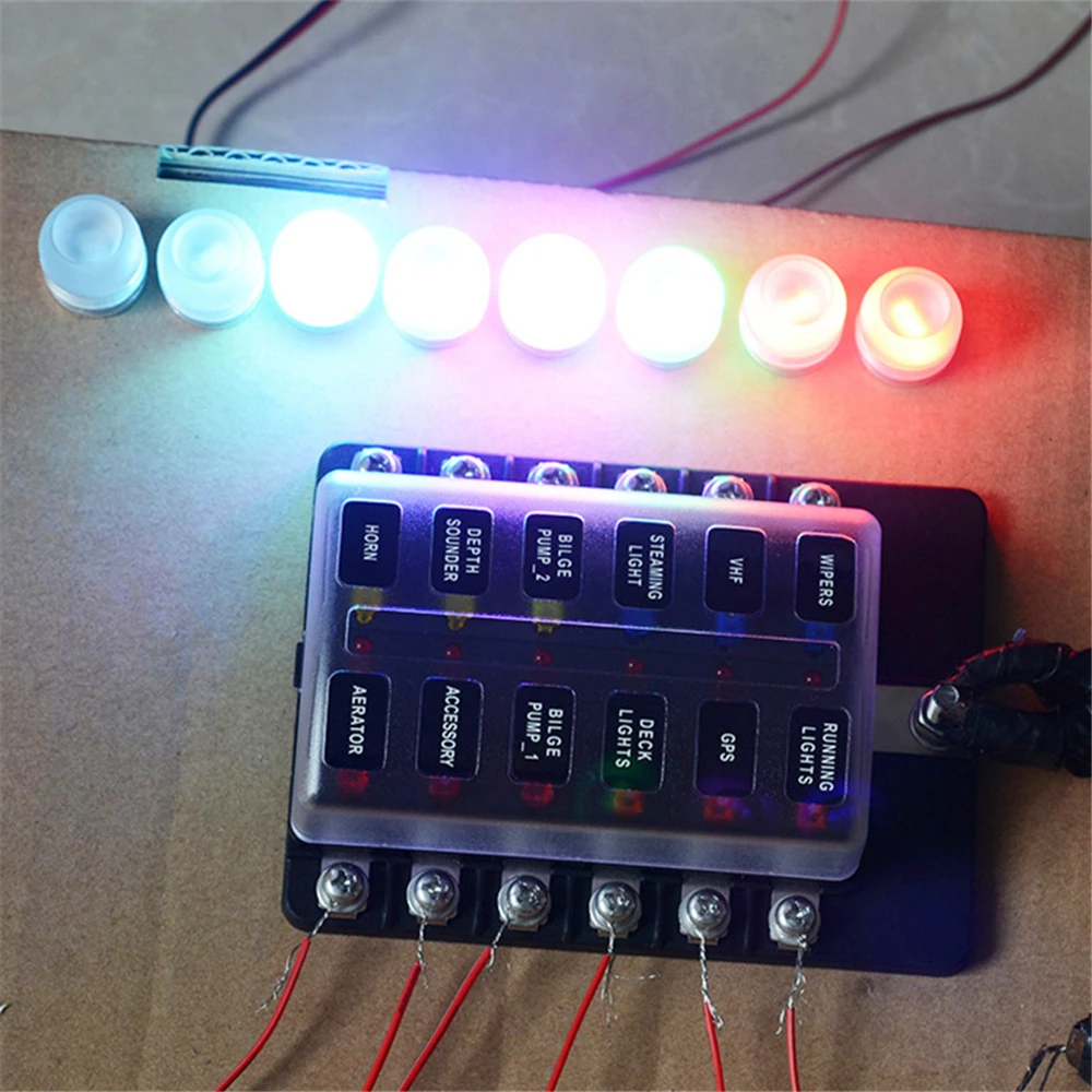Car Blade Holder Fuse Box 12/10/8/6 Ways Modified Terminal Block Fuse with LED Warning Light for Car Boat Marine Trike 12V 24V