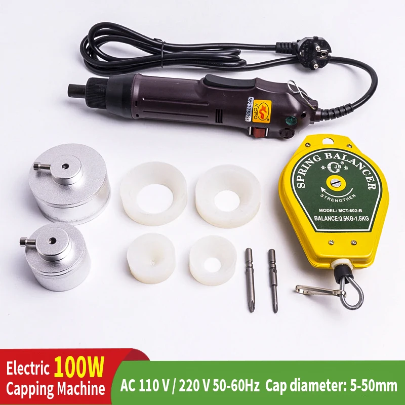 Ofertas Especiales Máquina de taponado eléctrica de mano, tapa de botella de 100W, diámetro de 5-50MM, libre de 4 almohadillas de silicona, diámetro de 10-20mm, 20-30mm, 30-40mm, 40-50mm NyoEoznQa