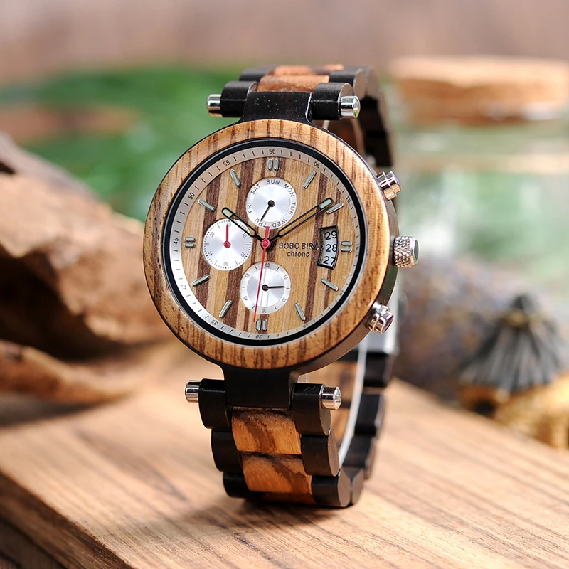 Мужские наручные часы reloj hombre BOBO BIRD Wood мужские Luminoust спортивные кварцевые с задней