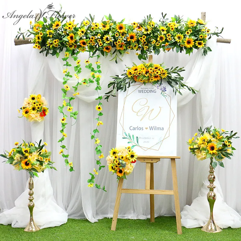 Custom Sunflower Yellow Artificial Flower Arrangement Garland Table Centerpiece Wedding Backdrop Decor Party Cornor Flower Row Artificial Dried Flowers Aliexpress