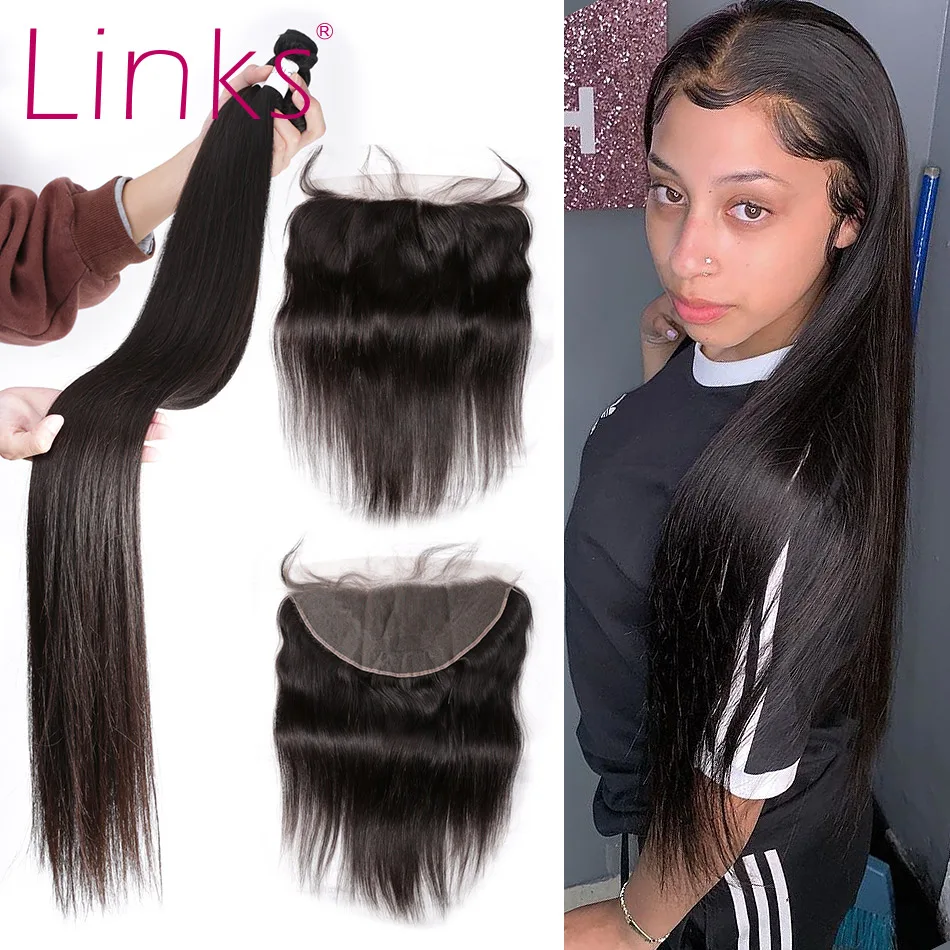 

Links Hair 8- 40 inches Brazilian Hair Weave 3 4 Bundles With Lace Frontal Closure 28 30 Inch Straight Remy Hair Extension Weave