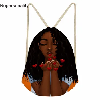 

Nopersonality Afro Girl Print Polyester Drawstring Bags Teenager Girls Outdoor Shoes Bag Backpack Casual Women String Sack