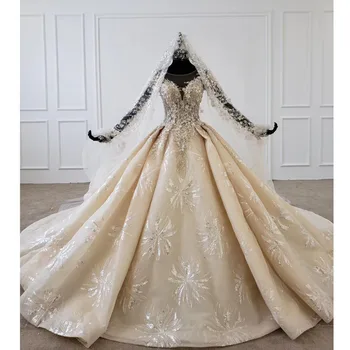 شراءBGW HT4725 2020 حجم كبير فستان الزفاف زين الترتر اللؤلؤ الزهور الفاخرة قصيرة الأكمام فساتين الزفاف Vestido دي نوفيا بوهيميو