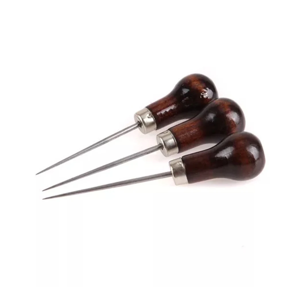 1 Pc Redwood Handle Sewing Awl Hand Stitcher Leather Punch Tool Diy