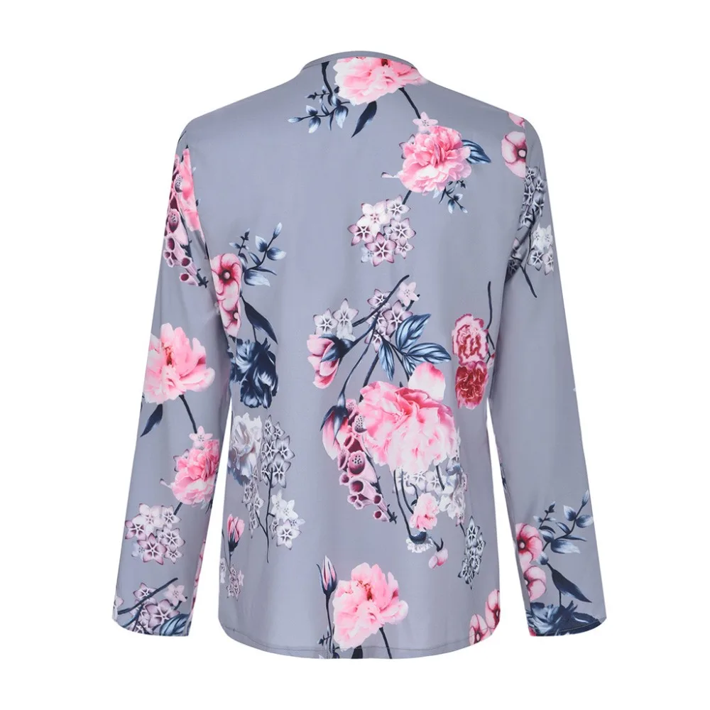 Осенние женские топы большого размера, Повседневная рубашка с v-образным вырезом, женская блузка на молнии спереди, свободная туника с цветочным принтом, рубашка Camisa Feminin