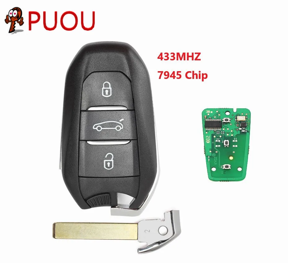 3 кнопки Автомобильный ключ 433 МГц 7945 чип для peugeot 508 для Citroen C4 с аварийным ключом HU83