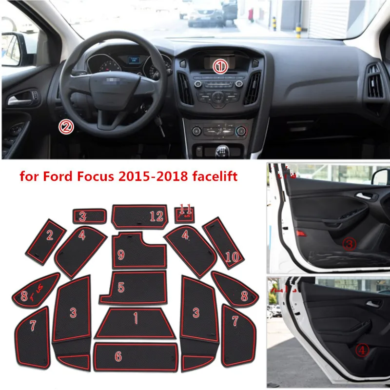 

Door Groove Mat For Ford for Focus 3 3.5 MK3 2015 2016 2017 2018 facelift ST RS Anti-Slip Mat Gate Slot Coaster Anti-Dirty Mat