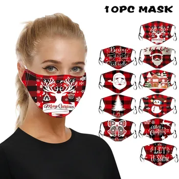 

10pc Maske Weihnachten Christmas Print Adjustable Mouth Masks Reuseble Face Mask Washable Earloop Mask mondkapje kerstmis E4