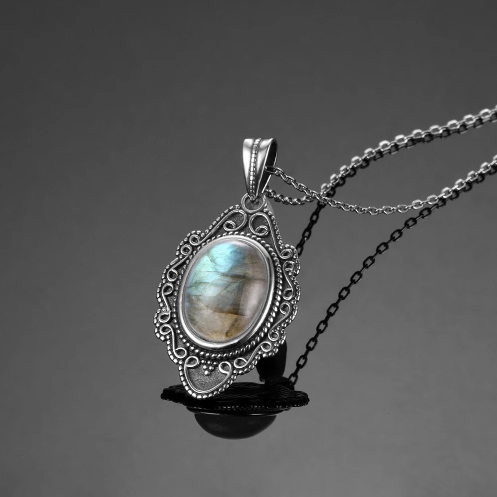 Pendant Necklace Silver Necklace Silver Pendant Silver Necklace Charms Natural Moonstone Labradorite 925 Sterling Silver Jewelry For Women