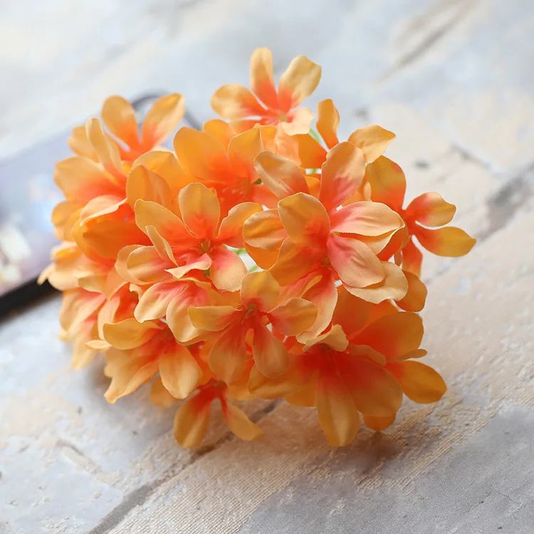 10 шт./лот, красочные декоративные шелковые цветы, свадебные вечерние Роскошные Искусственные гортензии, сделай сам, настенные цветы для украшения дома - Цвет: orange