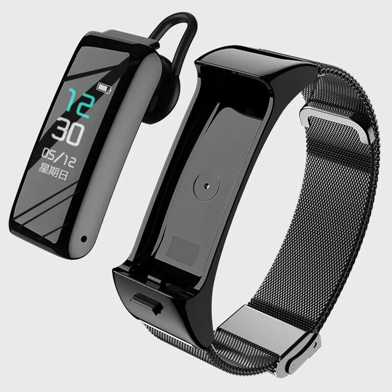 2-in-1 Bluetooth Headset Heart Rate Health Monitoring Smart Phone Watch Bracelet