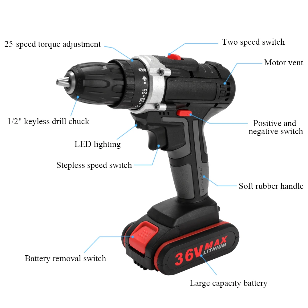 Electric Impact Cordless mini Drill 36V Cordless electric screwdriver Wireless Hand Drills Home DIY Electric Power Tools rotary