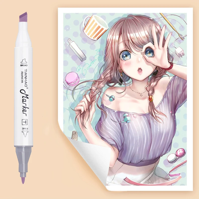 Pretty anime girl drawn by marker Stock Illustration | Adobe Stock