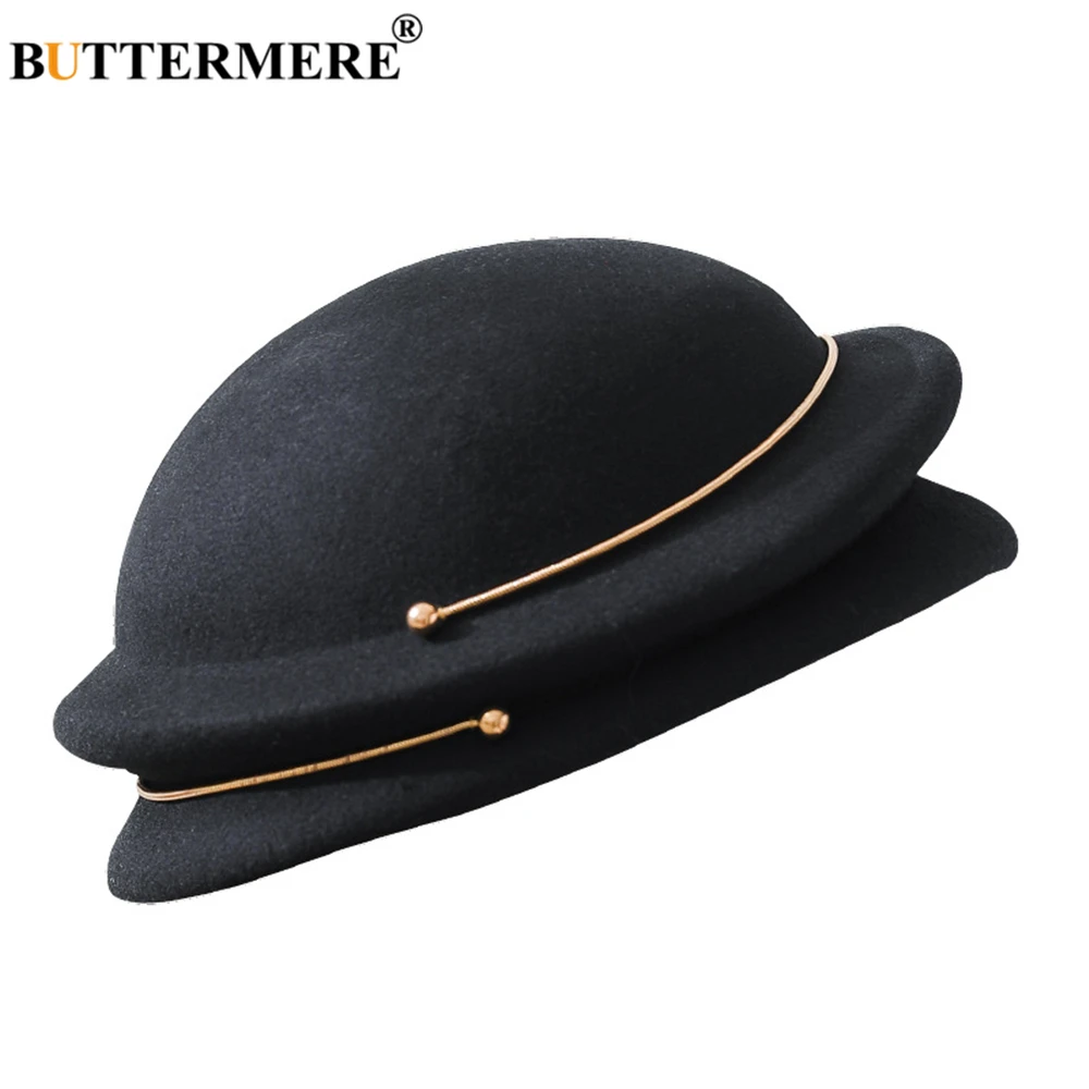 BUTTERMERE, осенне-зимние шапки для женщин, шерстяной берет, черная элегантная женская шерстяная шляпа высокого качества, свадебная фетровая шляпа