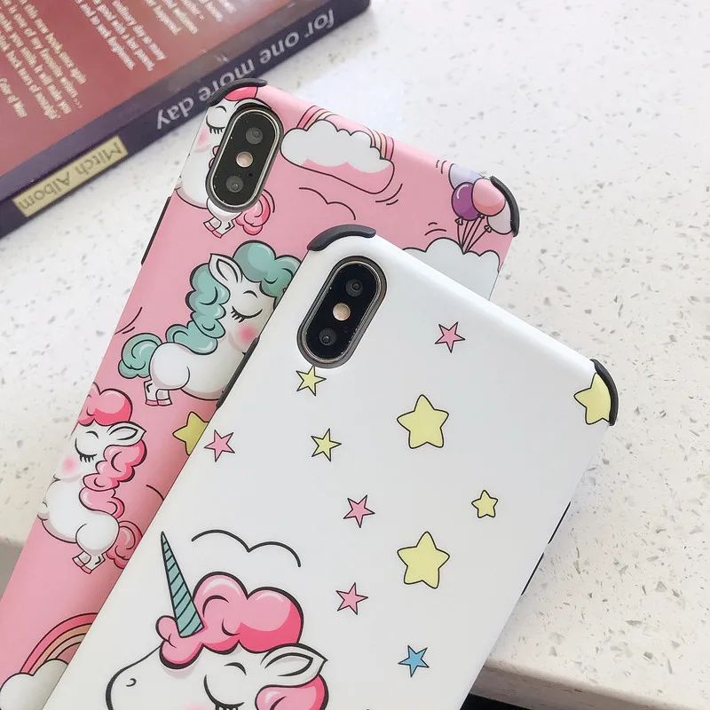 Мягкий силиконовый чехол с мультяшным милым единорогом для iphone X iphone XS MAX, XR X 7, 8, 6, 6S Plus, coque, с держателем и шнурком