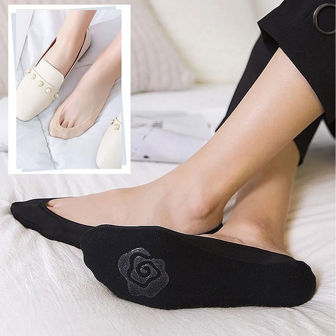 

5 Pair/ Lot Ladies Summer Thin Sock Slippers Silicone Antiskid Ice Silk Socks Seamless Invisible Women Boat Socks