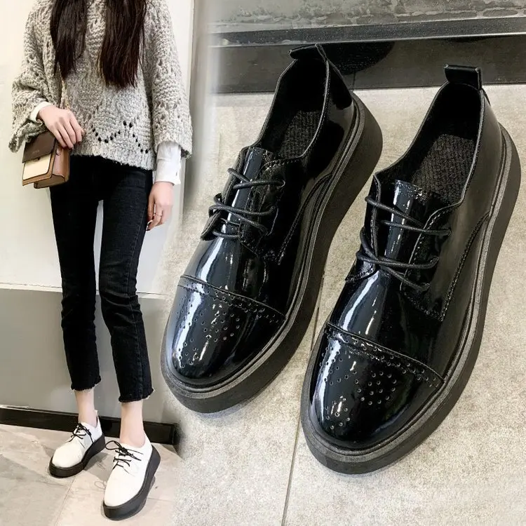 

Small Leather Shoes Women's 2020 Early Spring New Style Students Versatile Shoes Women's British-Style Flat Lace-up Bullock WOME