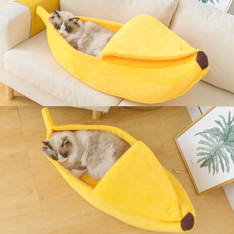 Bed House Kennel Pet-Basket Dog-Cushion Cat-Mat Cat-Supplies Banana Cat Cozy Warm Funny