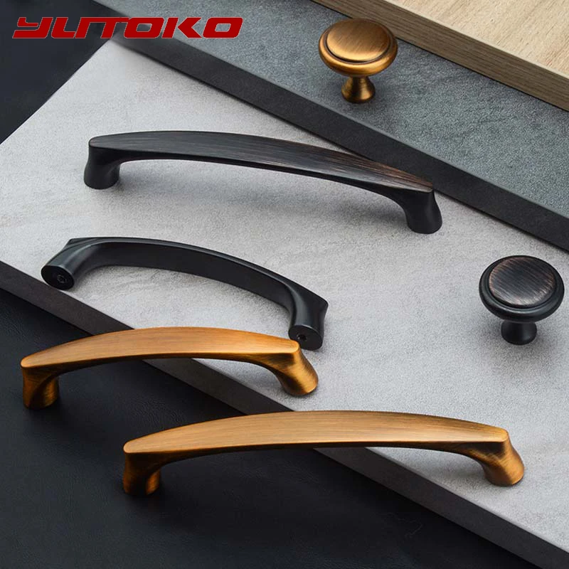 Желтая бронзовая винтажная ручка для шкафа yuводостойкая в американском стиле, ручки для ящиков, дверные ручки, фурнитура для шкафа