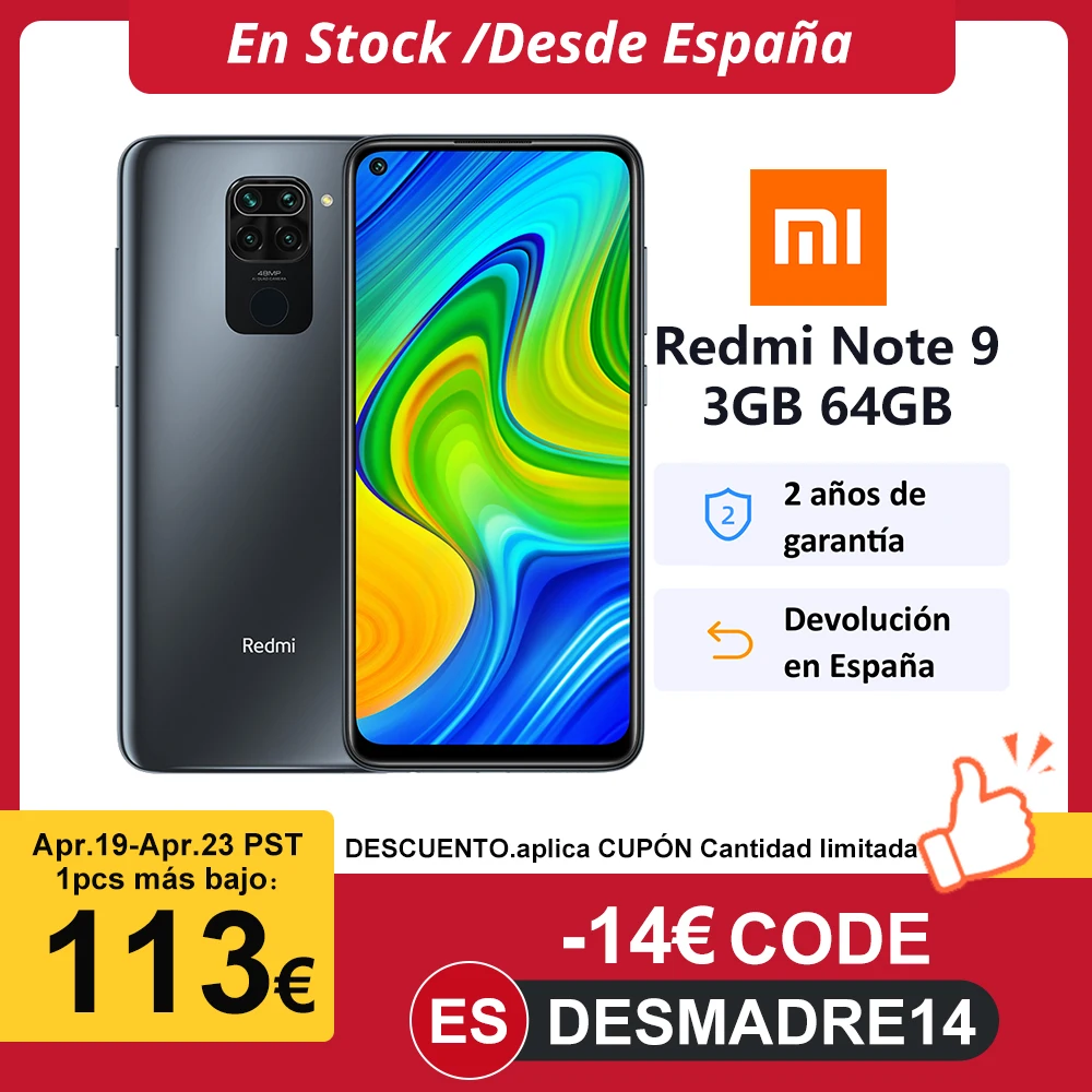 Xiaomi-Smartphone Redmi Note 9, versión Global, 64GB, 128GB, Helio G85, cámara cuádruple ia de 48MP, 5020mAh, compatible con NFC